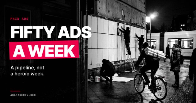 Featured image for the article: FIFTY ADS A WEEK. A pipeline, not a heroic week.