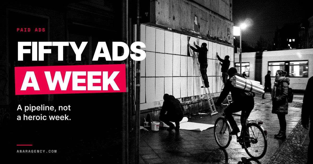 Featured image for the article: FIFTY ADS A WEEK. A pipeline, not a heroic week.