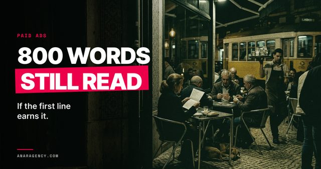 Featured image for the article: 800 WORDS STILL READ. If the first line earns it.