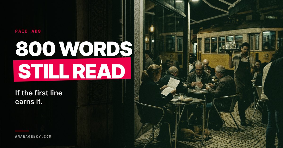 Featured image for the article: 800 WORDS STILL READ. If the first line earns it.