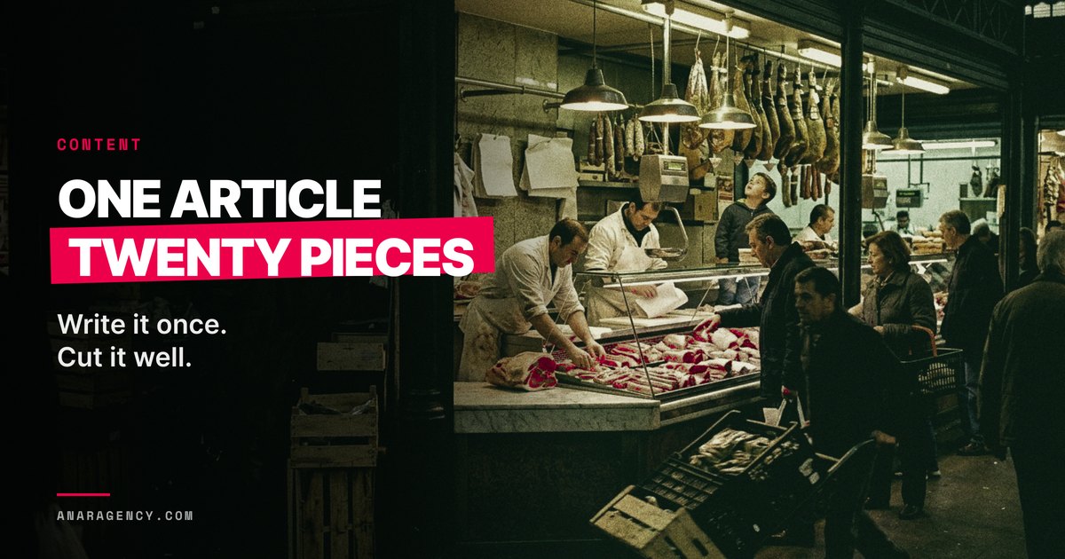 Featured image for the article: ONE ARTICLE TWENTY PIECES. Write it once. Cut it well.