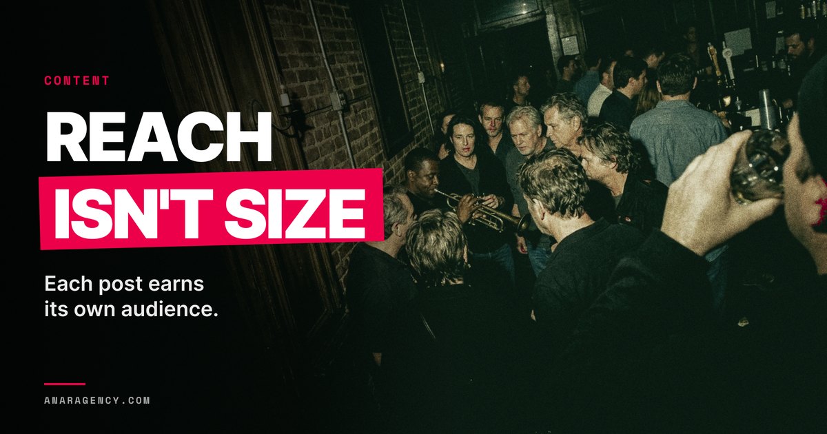 Featured image for the article: REACH ISN'T SIZE. Each post earns its own audience.