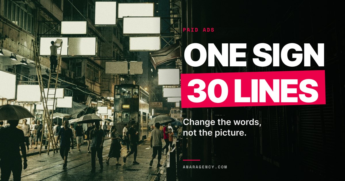 Featured image for the article: ONE SIGN 30 LINES. Change the words, not the picture.